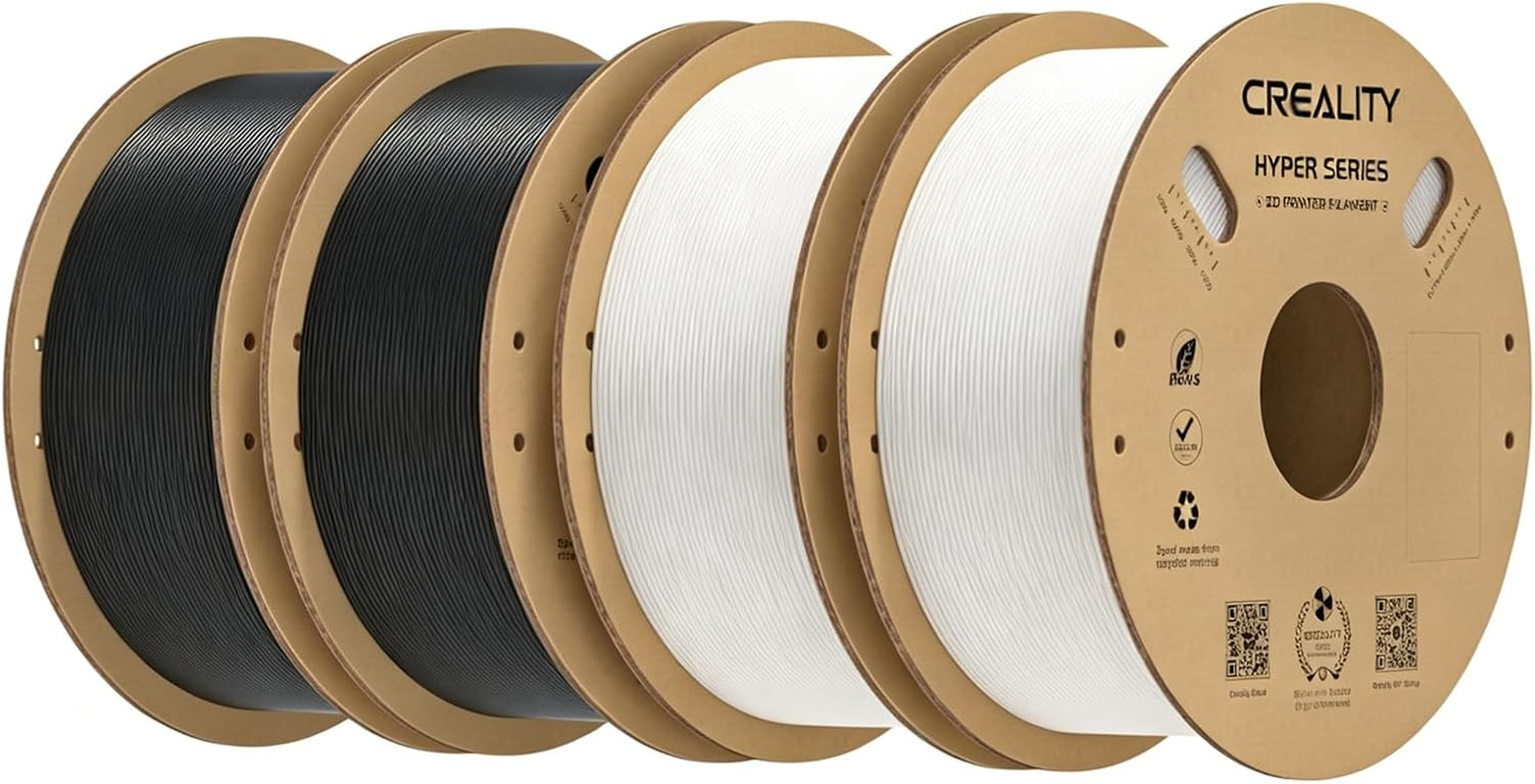 Hyper PLA Filament 1.75Mm 4Kg,Black*2 & White*2, 4-Pack