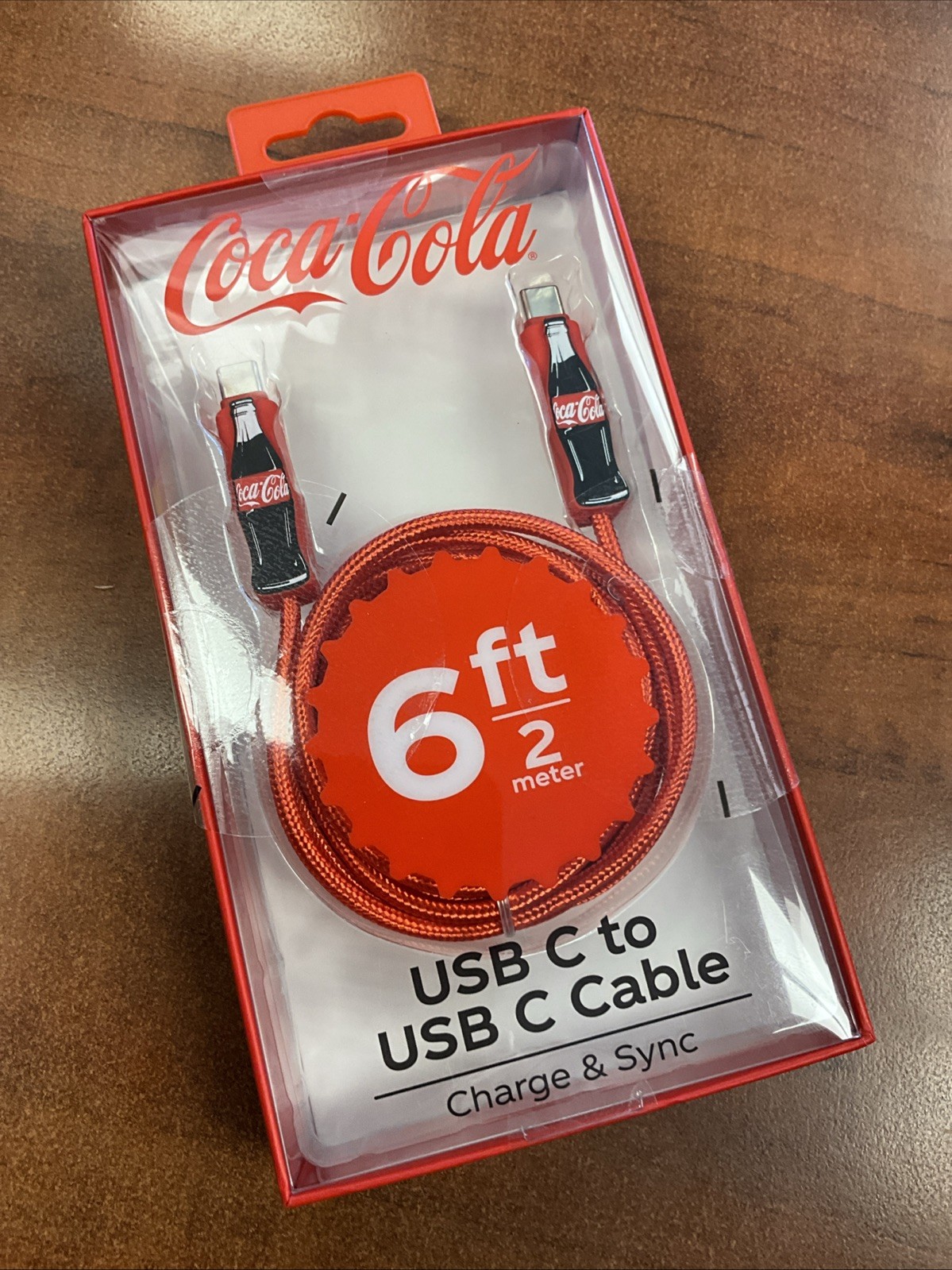 Coca-Cola USB-C to USB-C USB Cable 6 ft Charge & Sync Red Universal