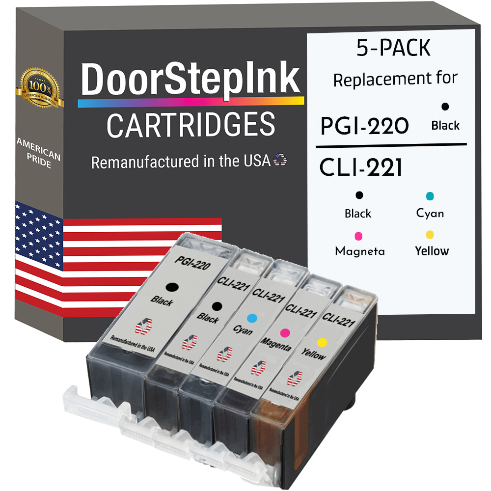 DoorStepInk Compatible Ink Cartridges for Canon PGI-220 B & CLI-221 BK & Cl-USA