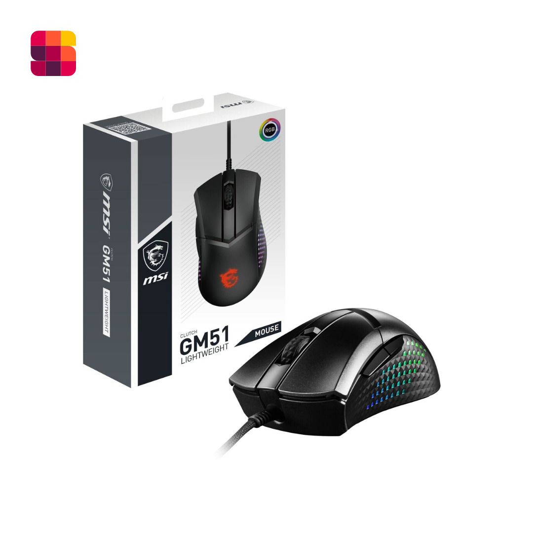 MSI CLUTCH GM51 LIGHTWEIGHT WIRED Gaming Mouse, 26,000 DPI, 60M Omron Switches