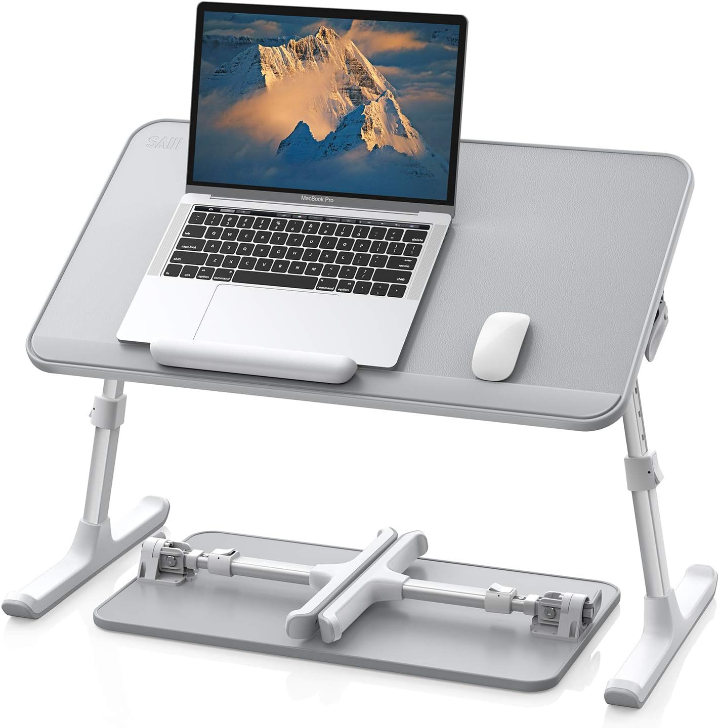 SAIJI Leather Laptop Bed Tray Table, Adjustable Laptop Stand with Removable Stop