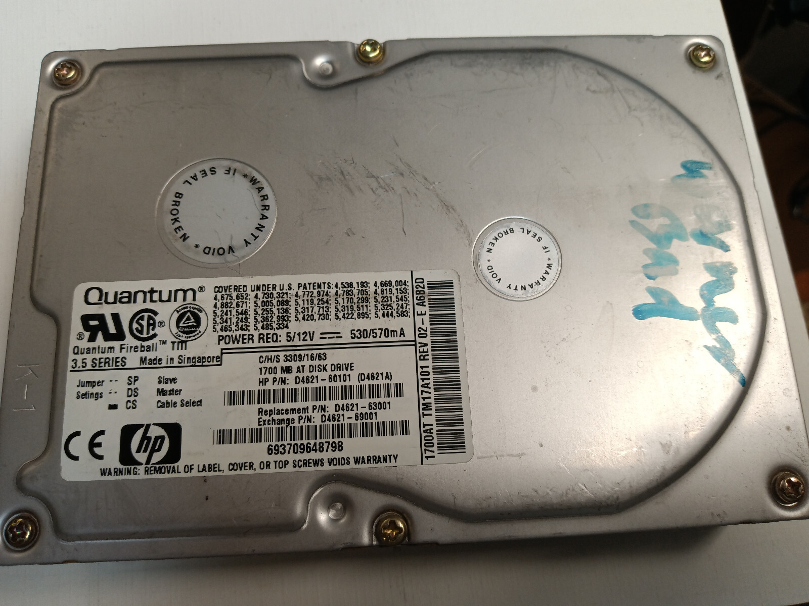 Quantum Fireball 1.7GB IDE Hard Drive – TM17A101 REV02-E – 1700AT – Vintage 3.5"