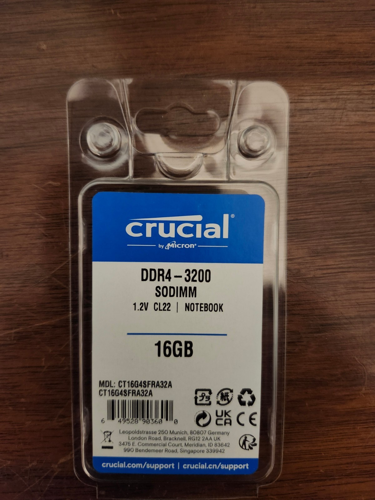 Crucial 16GB DDR4-3200 SO-DIMM 260-Pin Laptop Memory Model: CT16G4SFRA32A.FF1