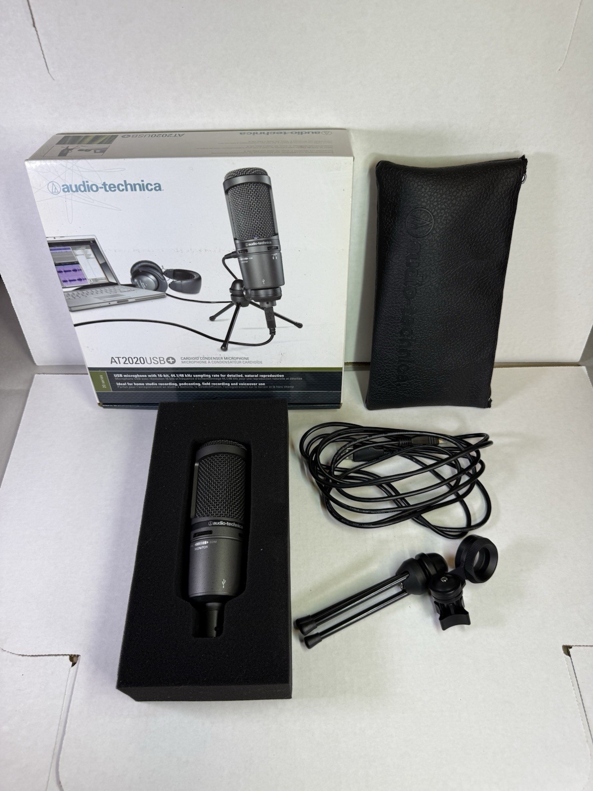 Audio-Technica AT2020USB+ Condenser Cardioid Mic w/ Tripod, Black, W/ USB Cable