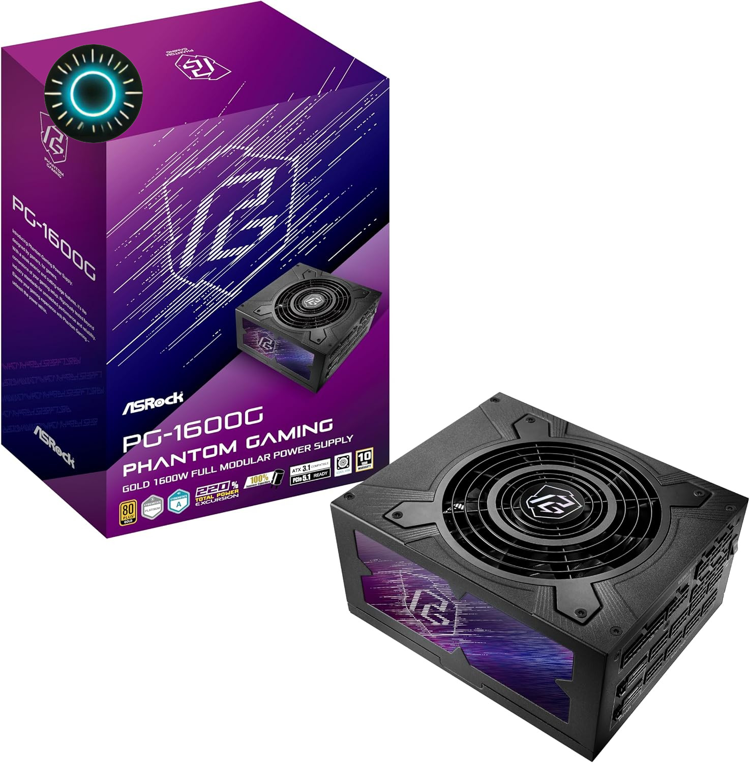 ASRock PG 1600G ATX 3.1 1600W Power Supply PCle5.1 10 Years Warranty Fully Mo...