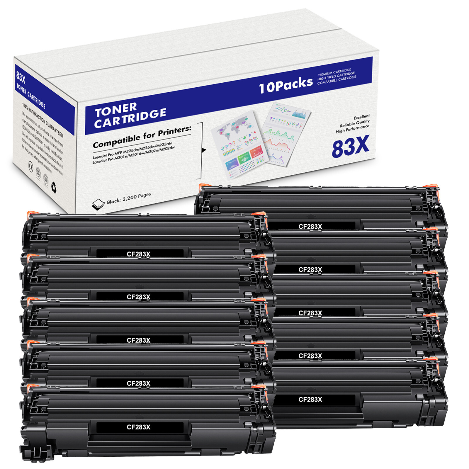 10PK Black CF283X Toner Cartridge For HP 83X LaserJet Pro MFP M225rdn M225dw