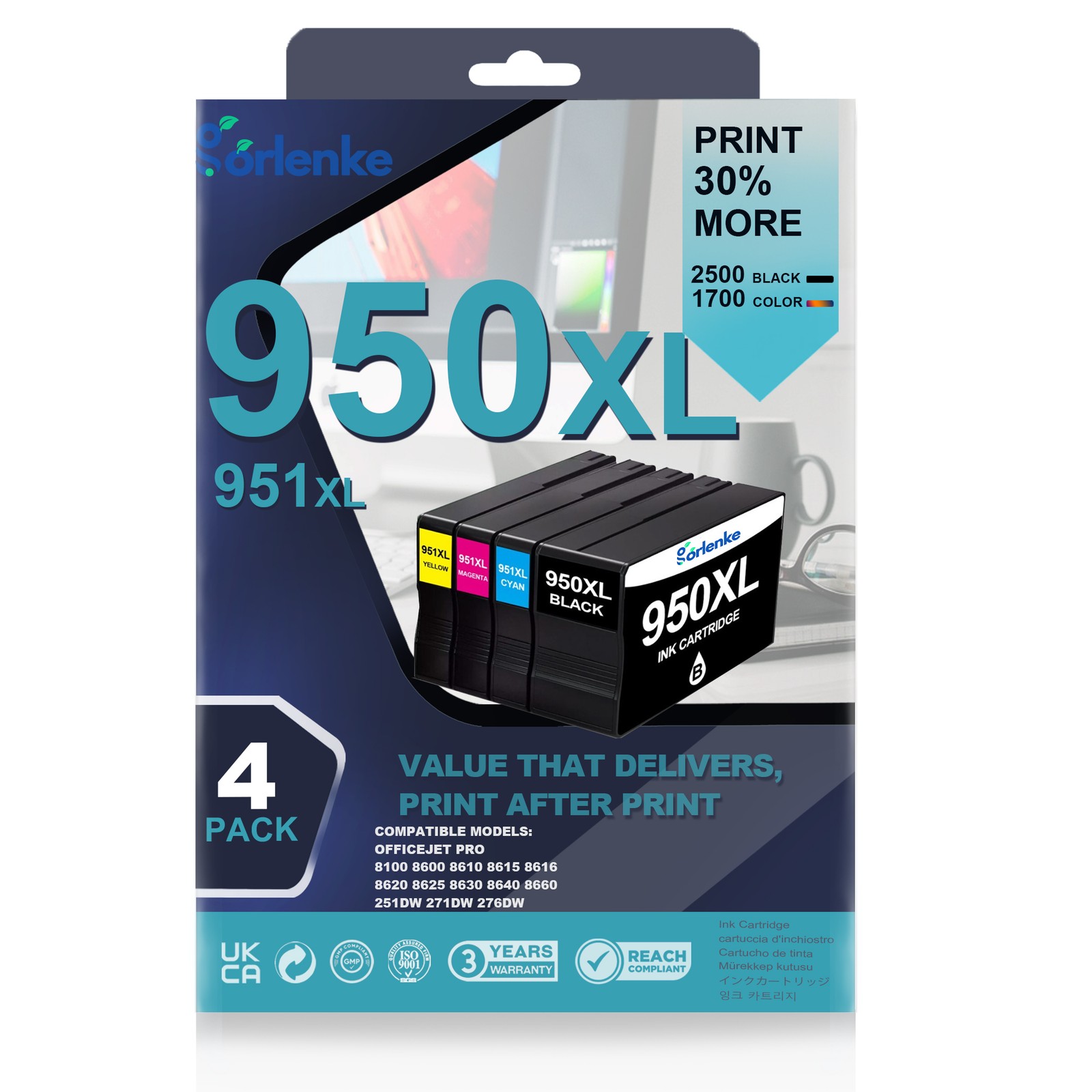 4PK 950XL 951XL Ink Cartridge For OfficeJetPro 8600 8610 8615
