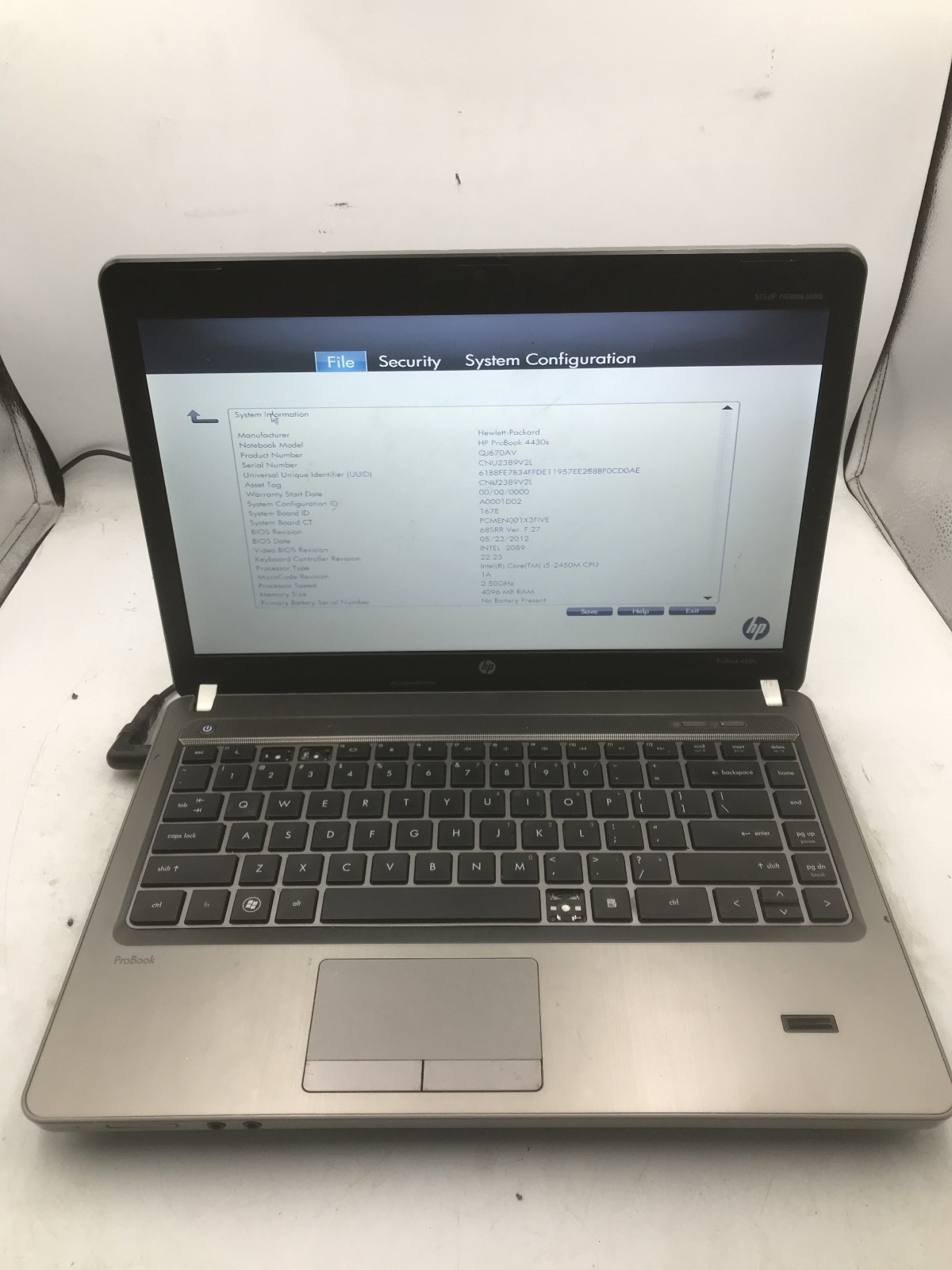 HP PROBOOK 4430s - BOOTS TO BIOS - INTEL I5 2450M - 4GB RAM -READ DESCRIPTION-BB