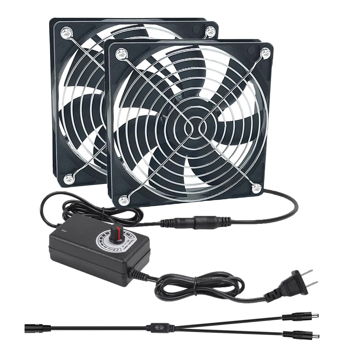 ALMOCN 2 x 120mm Computer Fan with AC Plug 110V 220V Powered 2x120mm set 