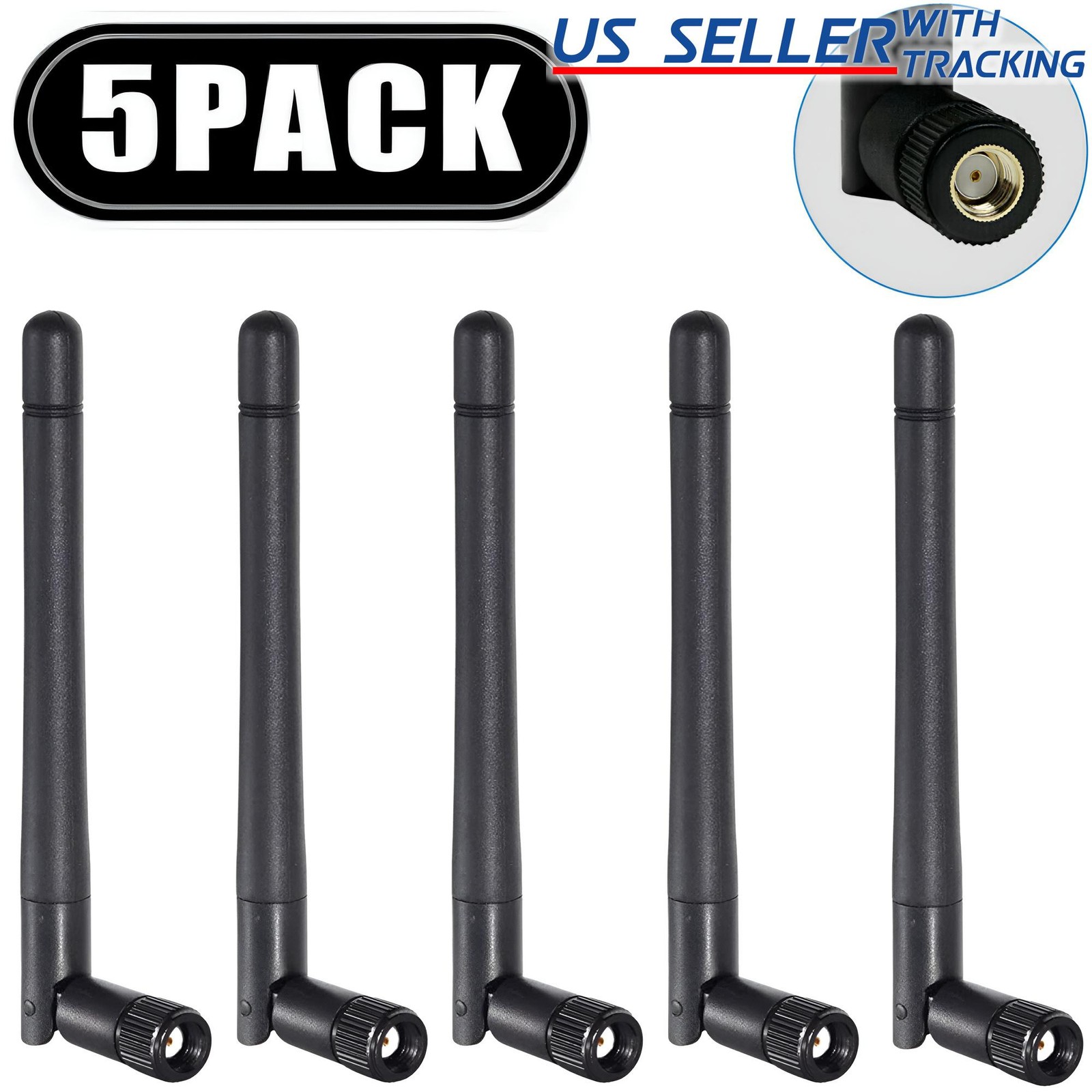 5-PACK LOT RP-SMA Antenna for WiFi 2.4GHz/5Ghz Wireless Router or Card (Black)