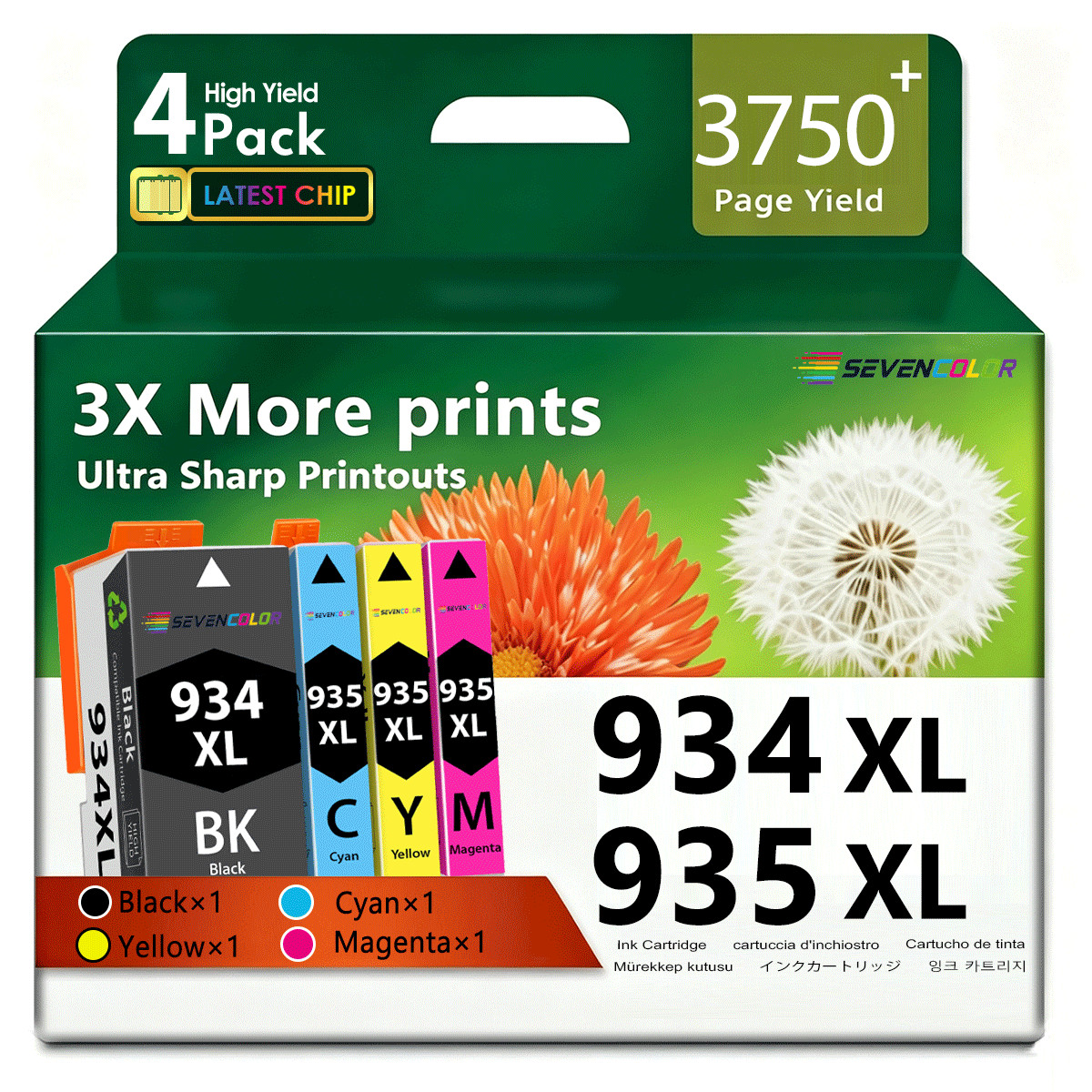 934XL Black Ink Cartridges & 935XL Cyan Magenta Yellow Ink Cartridge(4-Pack)