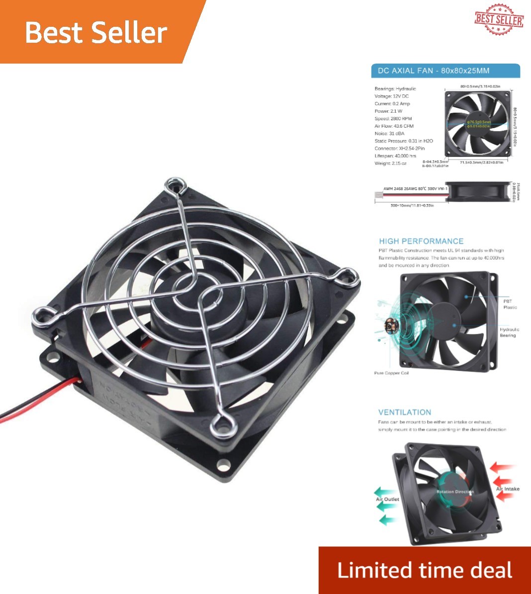 Efficient 12V Brushless 80mm Cooling Fan - Ideal Replacement for Electronics