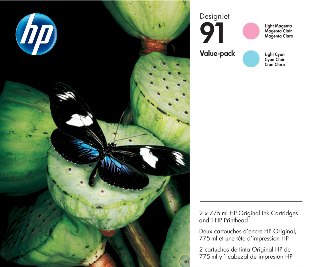 HP 91 (P2V37A) Light Magenta/Light Cyan Printhead and Original Ink Cartridges Va