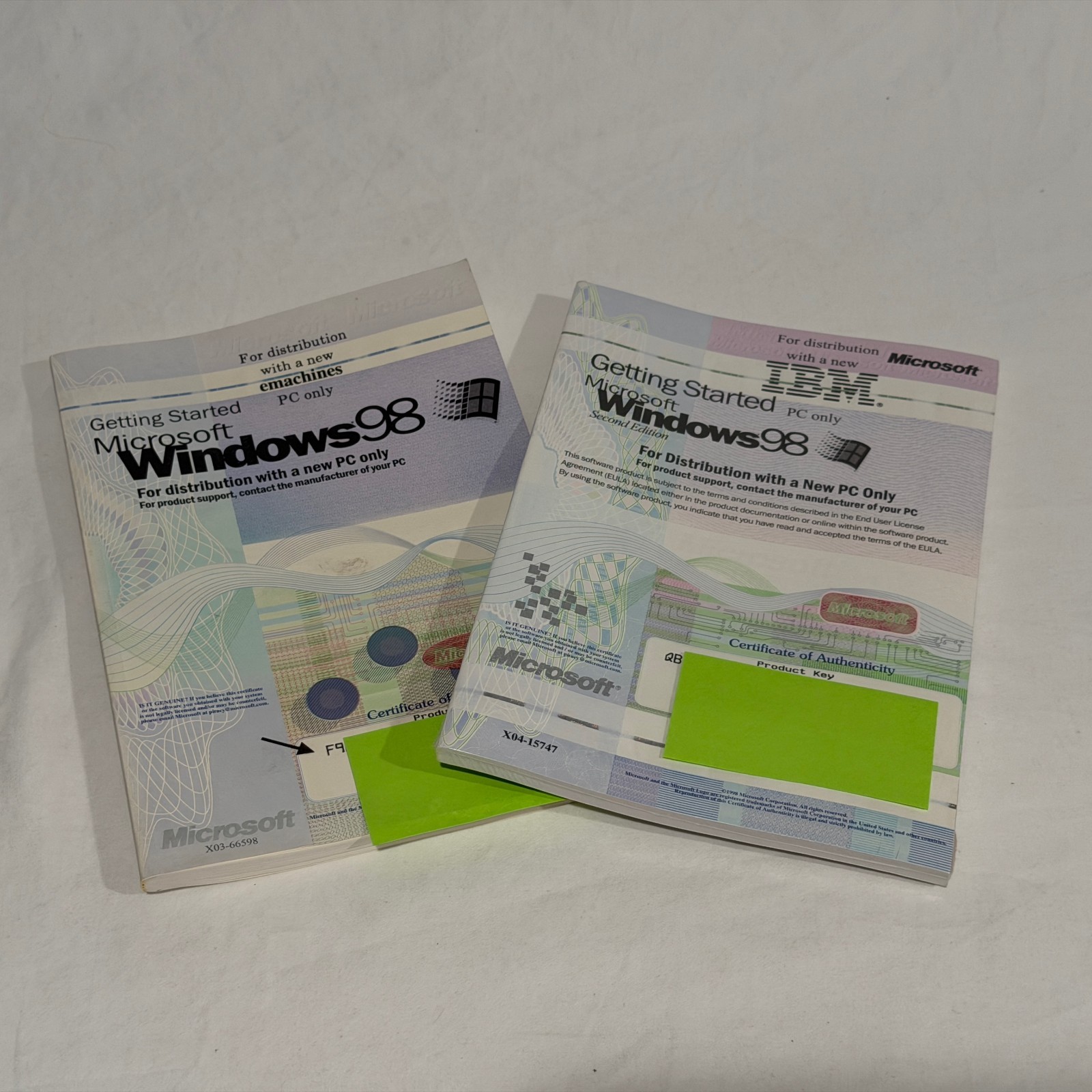 Microsoft Windows 1998 Getting Started Manuals / Keys for E Machines & IBM PCs