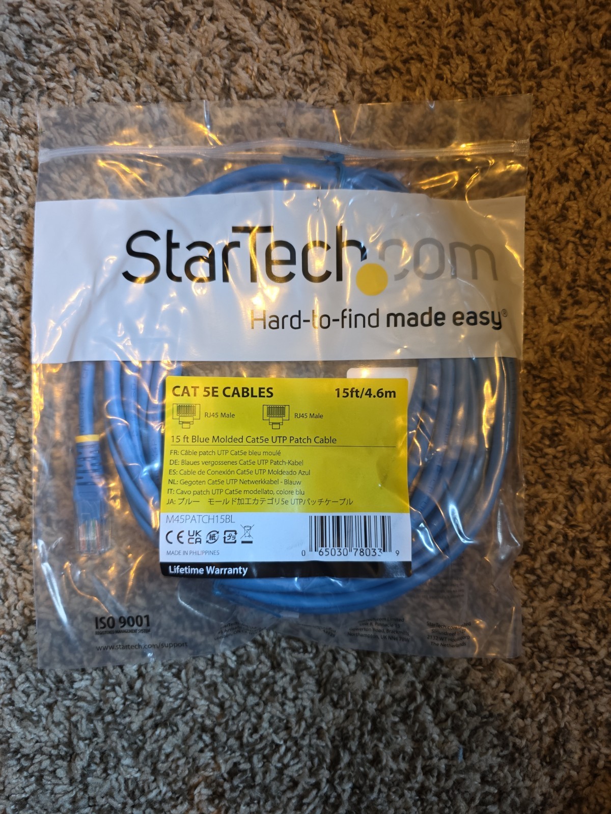 StarTech 15 ft Cat 5e UTP Molded Patch Cable - Blue