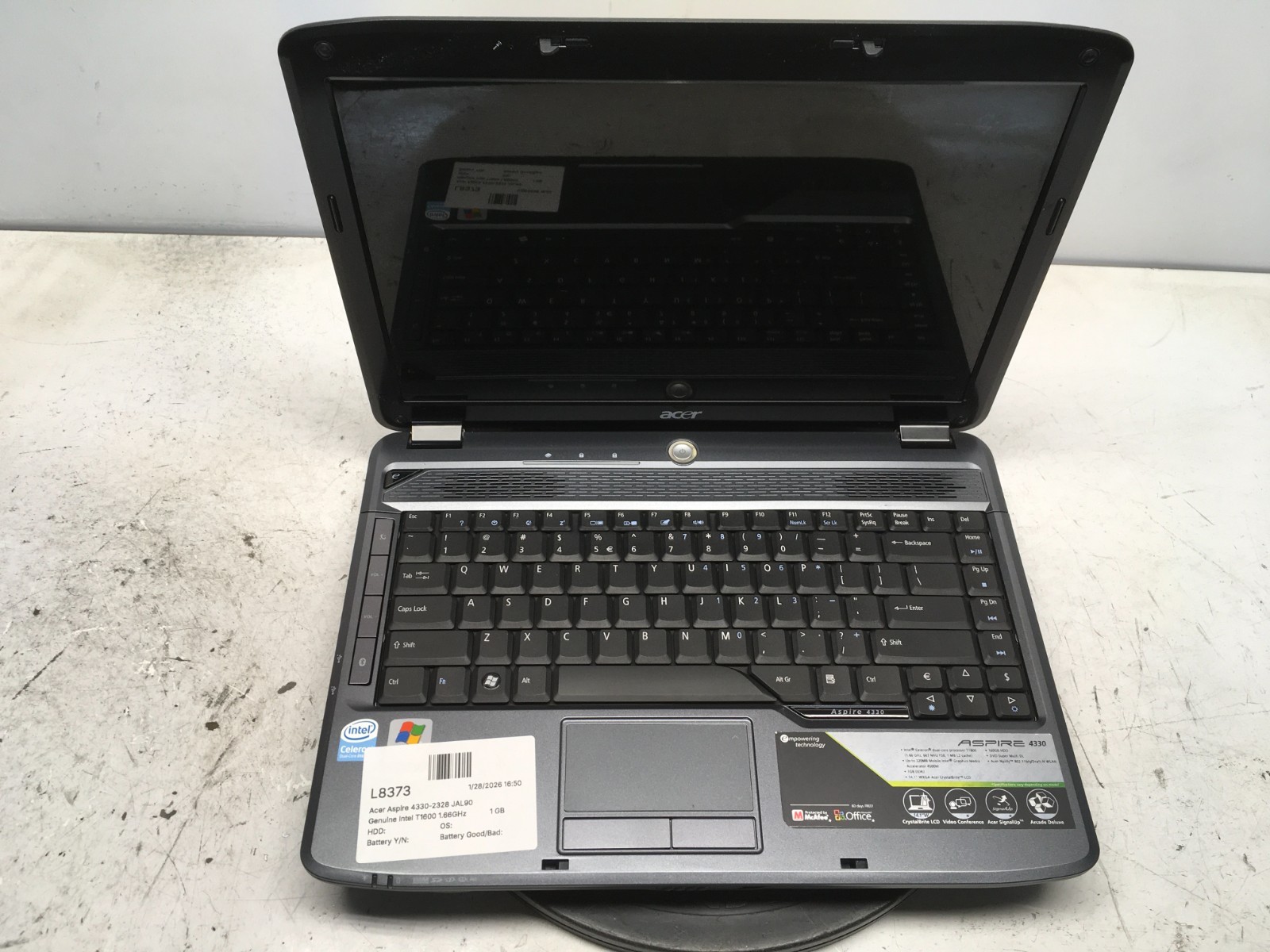 Acer Aspire 4330-2328 JAL90 Intel Celeron T1600 1.66GHz 1 GB NO HDD