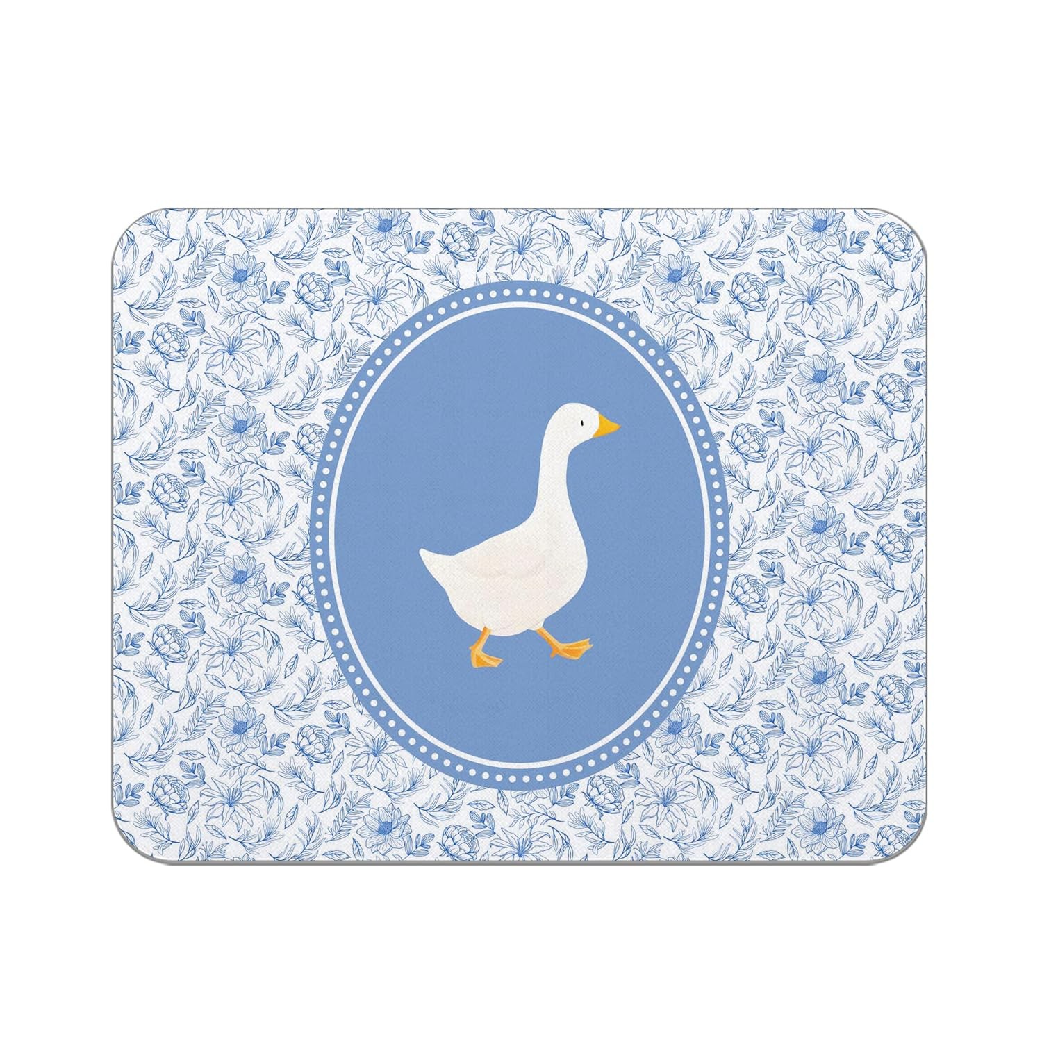 Blue and White Goose Chinoiserie Mouse Pad for Desk, Grandmillennial Floral G...