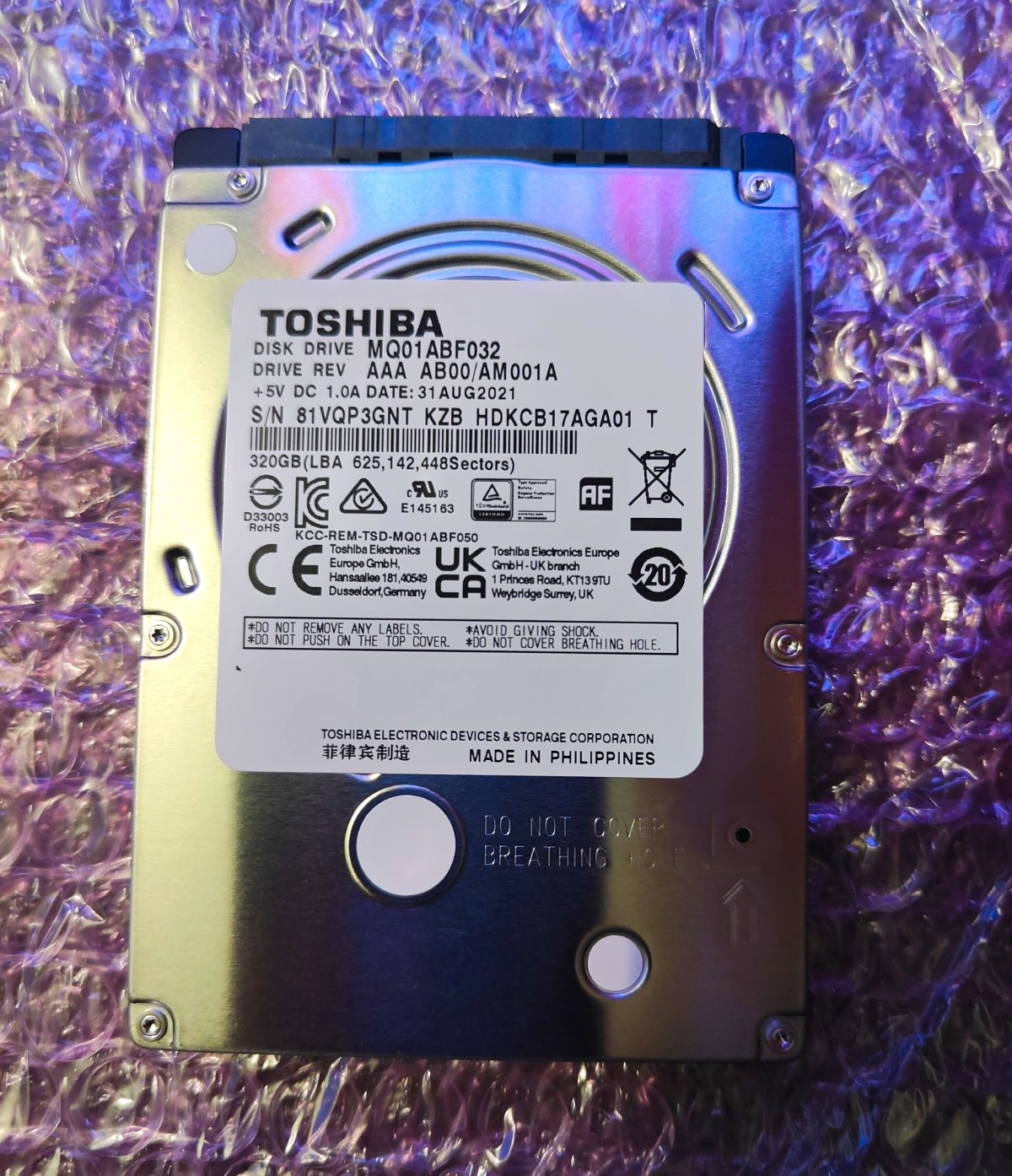 Toshiba MQ01ABF032 320GB 2.5in SATA Laptop HDD 5400RPM 