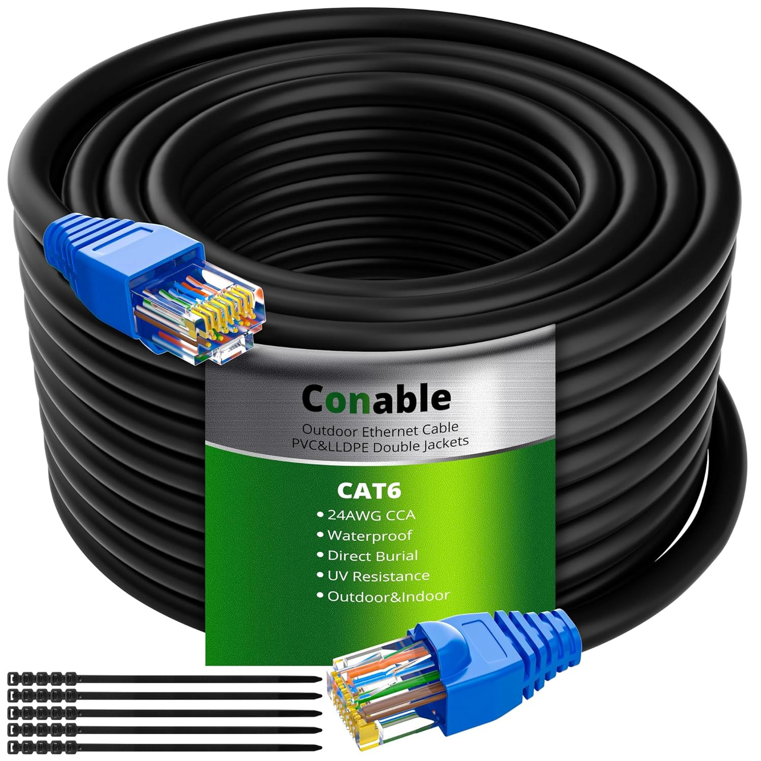 Cat6 Outdoor Ethernet Cable 500 FT, Heavy Duty Double Jackets Internet Cord, Wat