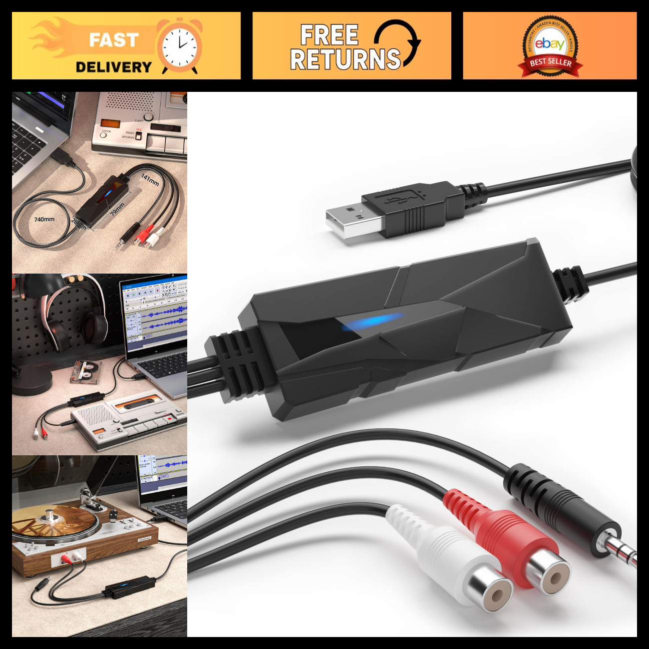 USB Audio Capture Card - High-Quality Audio Recording, Plug & Play, PC/Mac Compa
