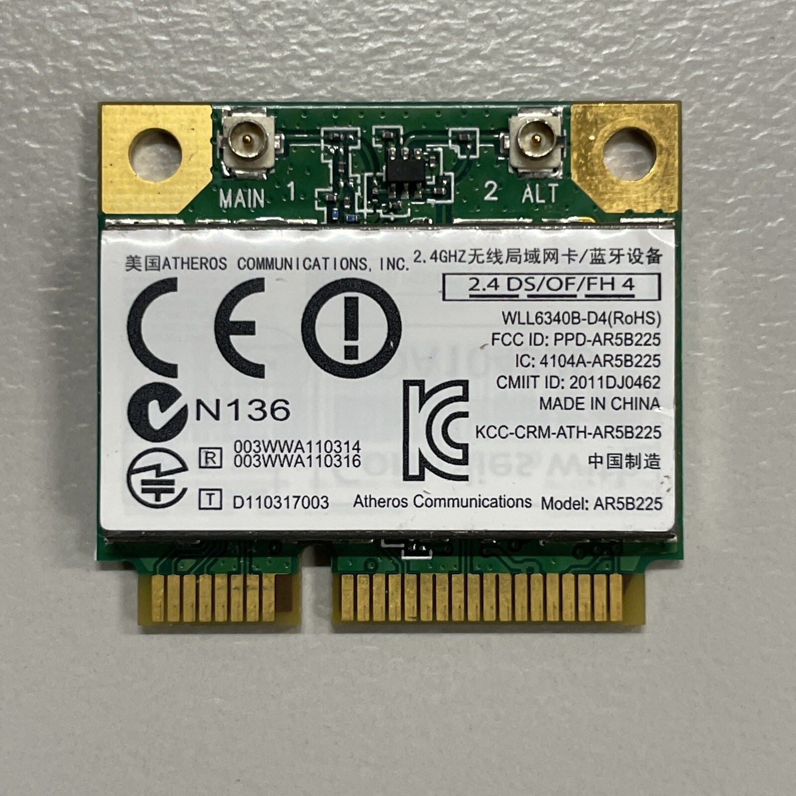 Genuine Atheros AR5B225 N150 802.11b/g/n Half Mini PCIe WiFi WLAN + BT 4.0 Card 