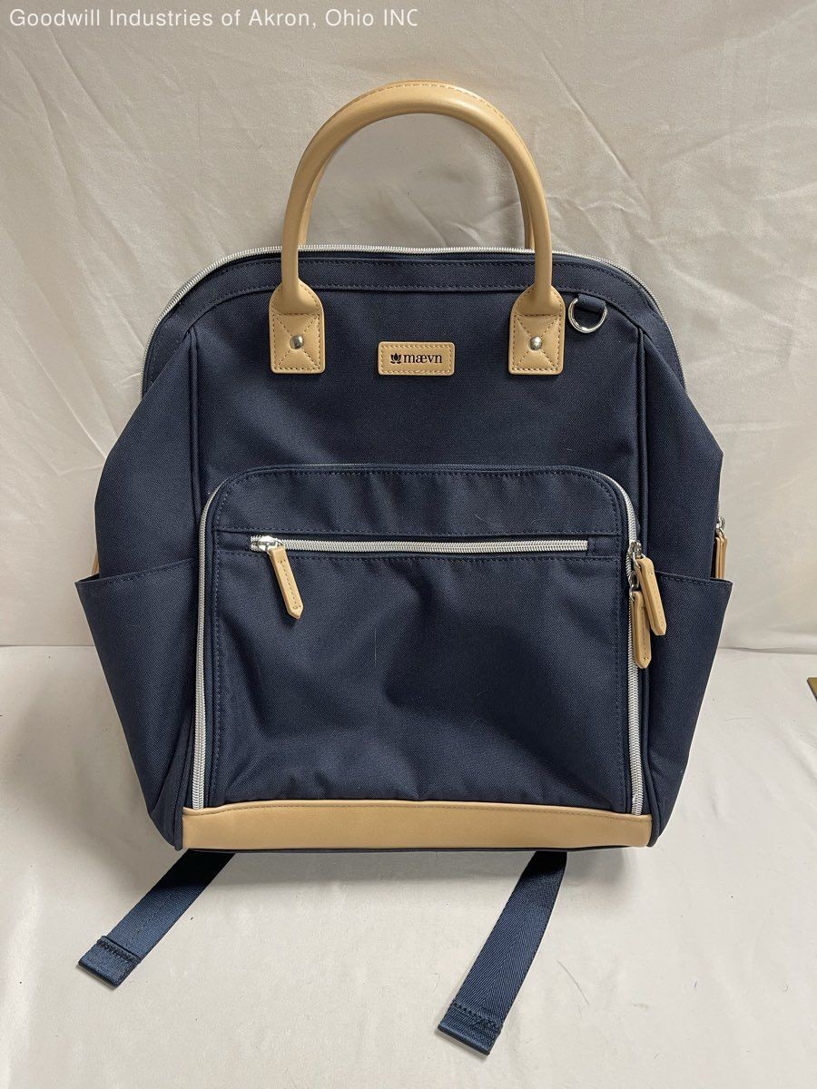 Maevn Navy Blue Professional Medical Nursing Laptop Backpack Tan Trim Large