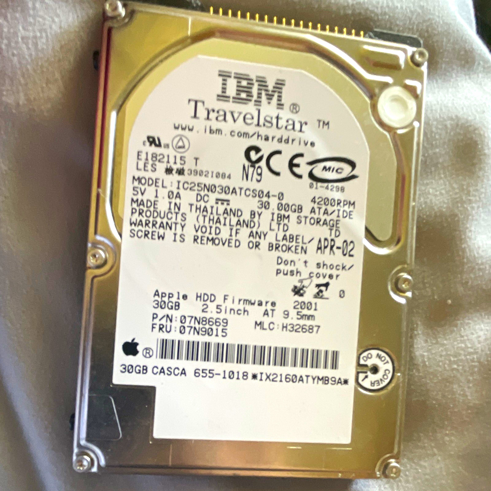 IBM Travelstar IC25N030ATCS04-0 30GB2.5" IDE 4200RPM2MB Apple Firmware UNTESTED