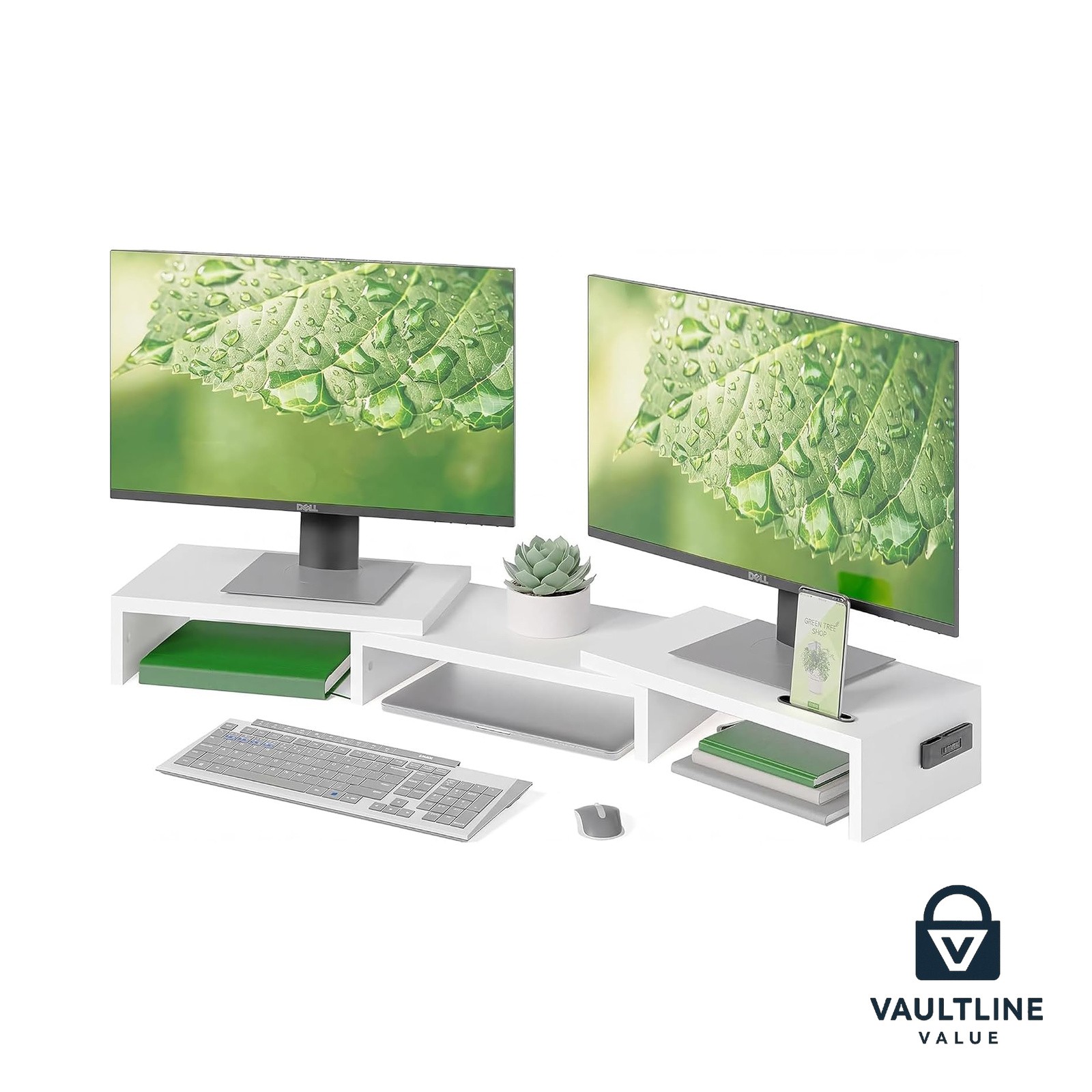 Dual Monitor Stand Riser 31.5-42.5 Inch Adjustable Swivel White