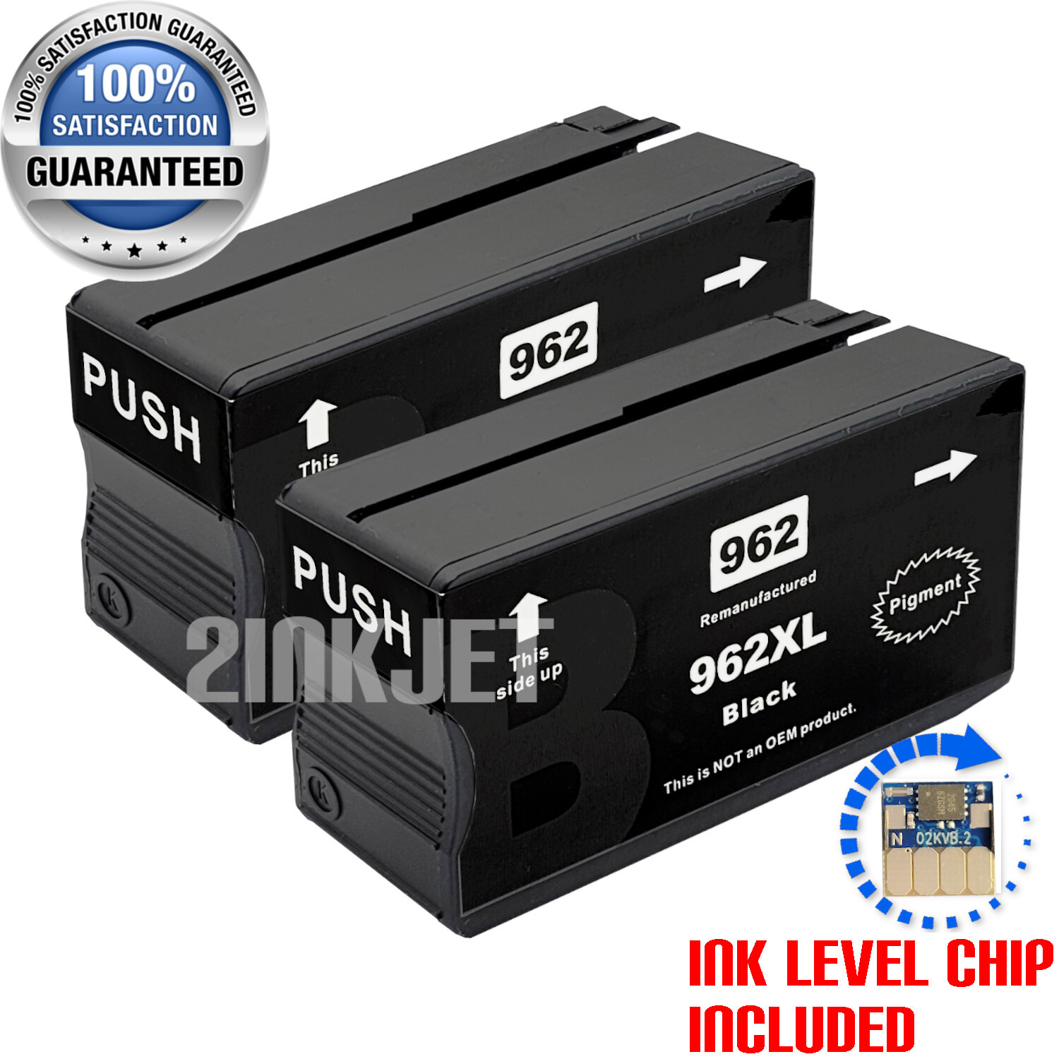 2Pk 962XL Black Ink Cartridge for HP 962 Officejet Pro 9010/e 9015/e 9018/e 9020