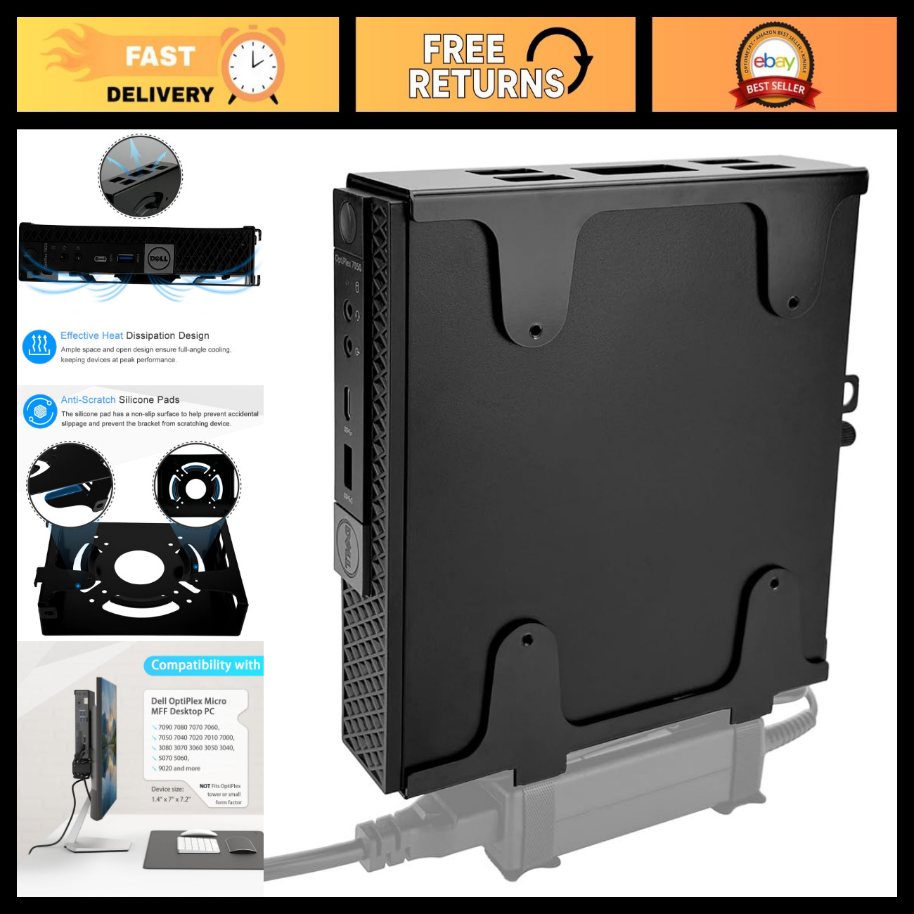 Under Desk Wall VESA Mount for Dell OptiPlex Micro - Space-Saving Black Bracket