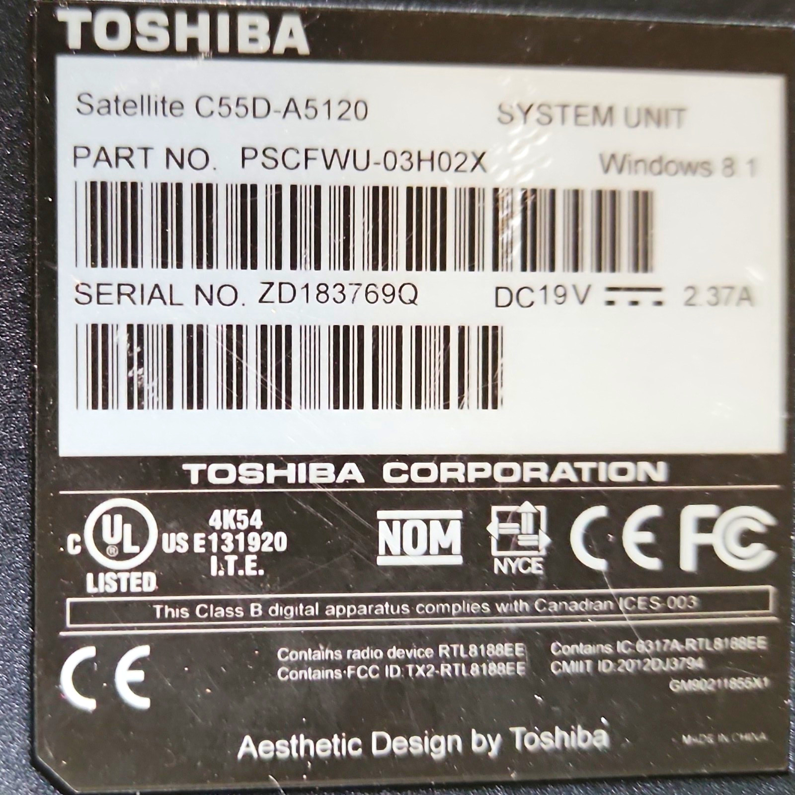 Toshiba Satellite C55D-A5120 15.6in AMD E2 1.35GHz 8GB 500GB Win8.1