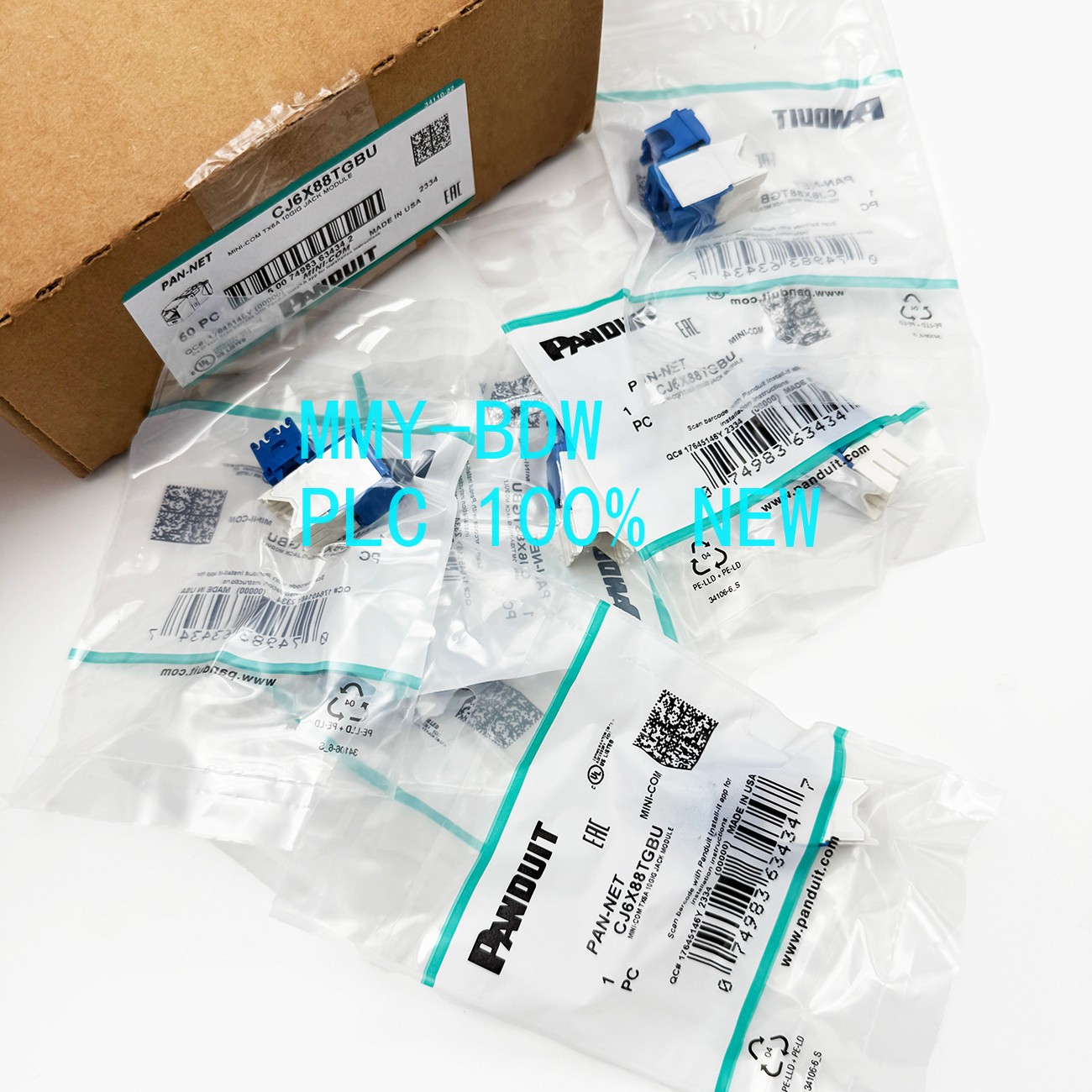 50PC/box New Panduit CJ6X88TGBU Cat6a 10 Gig Mini-Com Jack Blue
