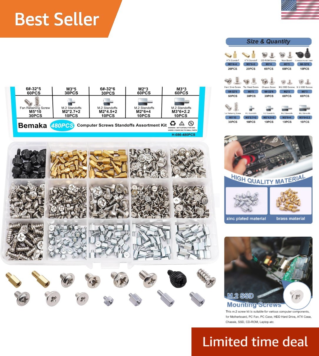 M.2 Screws Motherboard Standoffs Kit, NVMe Screws M.2 SSD Mounting Screws for...