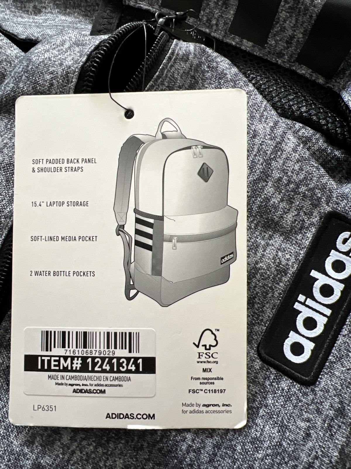 Adidas Core Backpack Gray & Black New Holds up to a 15.4" Laptop . tech friendly