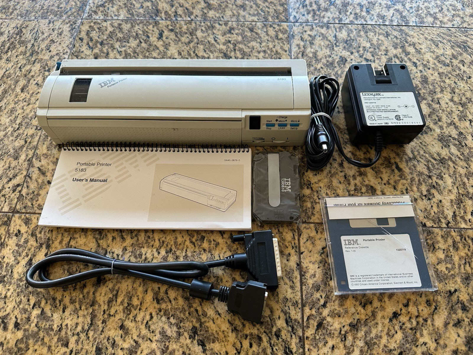 IBM 5183 Portable Printer Lexmark Thermal Floppy Cable Extra Cartridge Bundle