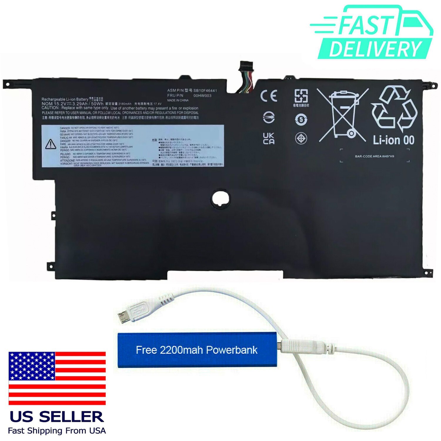 00HW003 00HW002 BATTERY FOR THINKPAD X1 CARBON 3RD GEN SB10F46440 SB10F46441