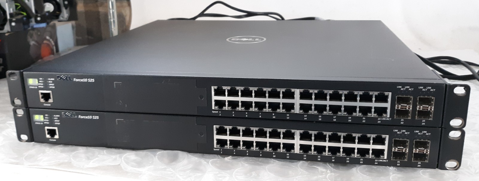 Pair of Dell Force10 S25-01-GE-24T 24-Port 10/100/1000 Managed Switch w/ Cable