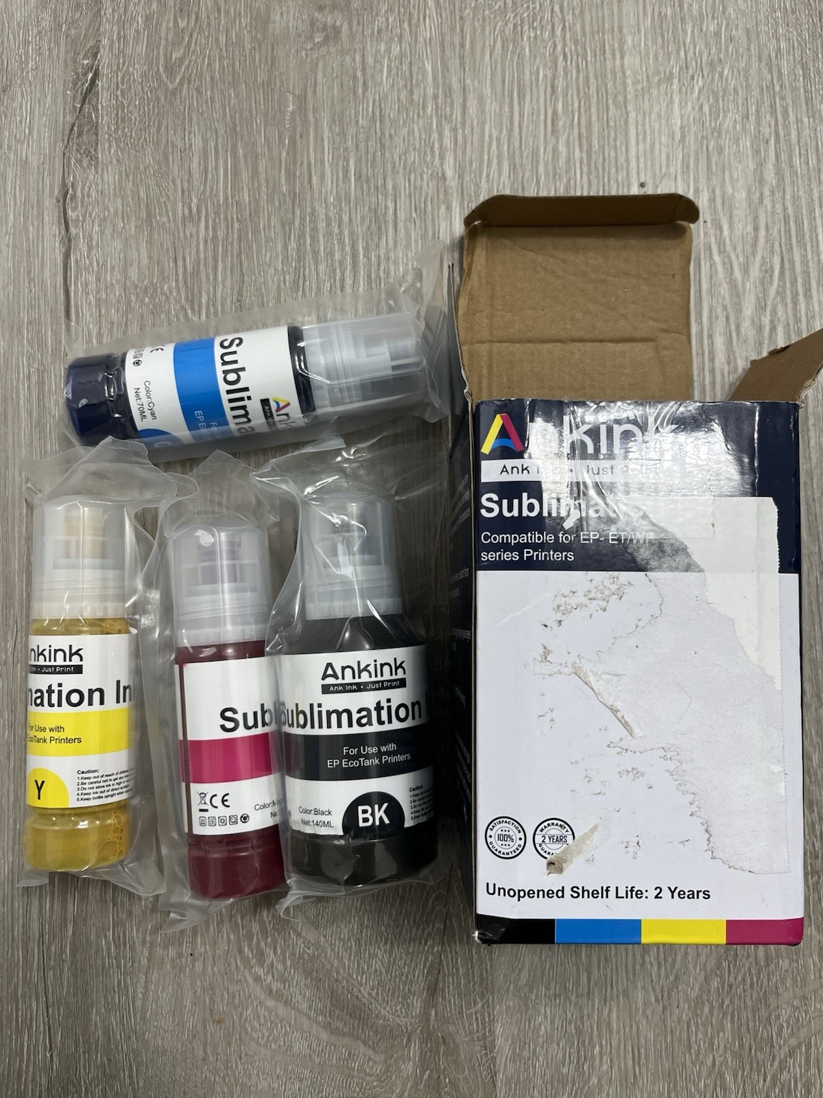 Ankink Sublimation Ink 4x140ml CMYK for Epson ET WF Series Printers Open Box