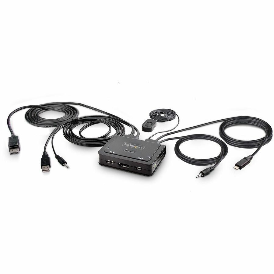StarTech 2-Port Hybrid USB-C DisplayPort Cable KVM Switch, 4K 60Hz, Compact KVM