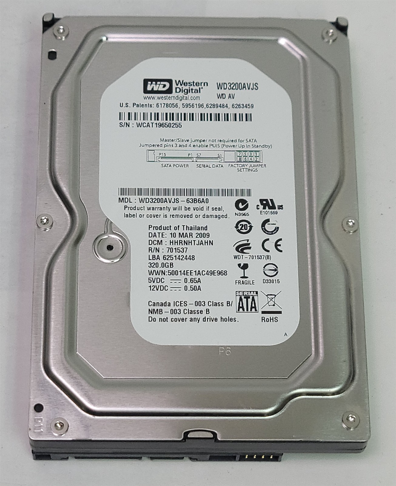 Western Digital WD3200AVJS-63B6A0 HDD, 320 GB , SATA/300/ATA8-ACS -Tested w/pics