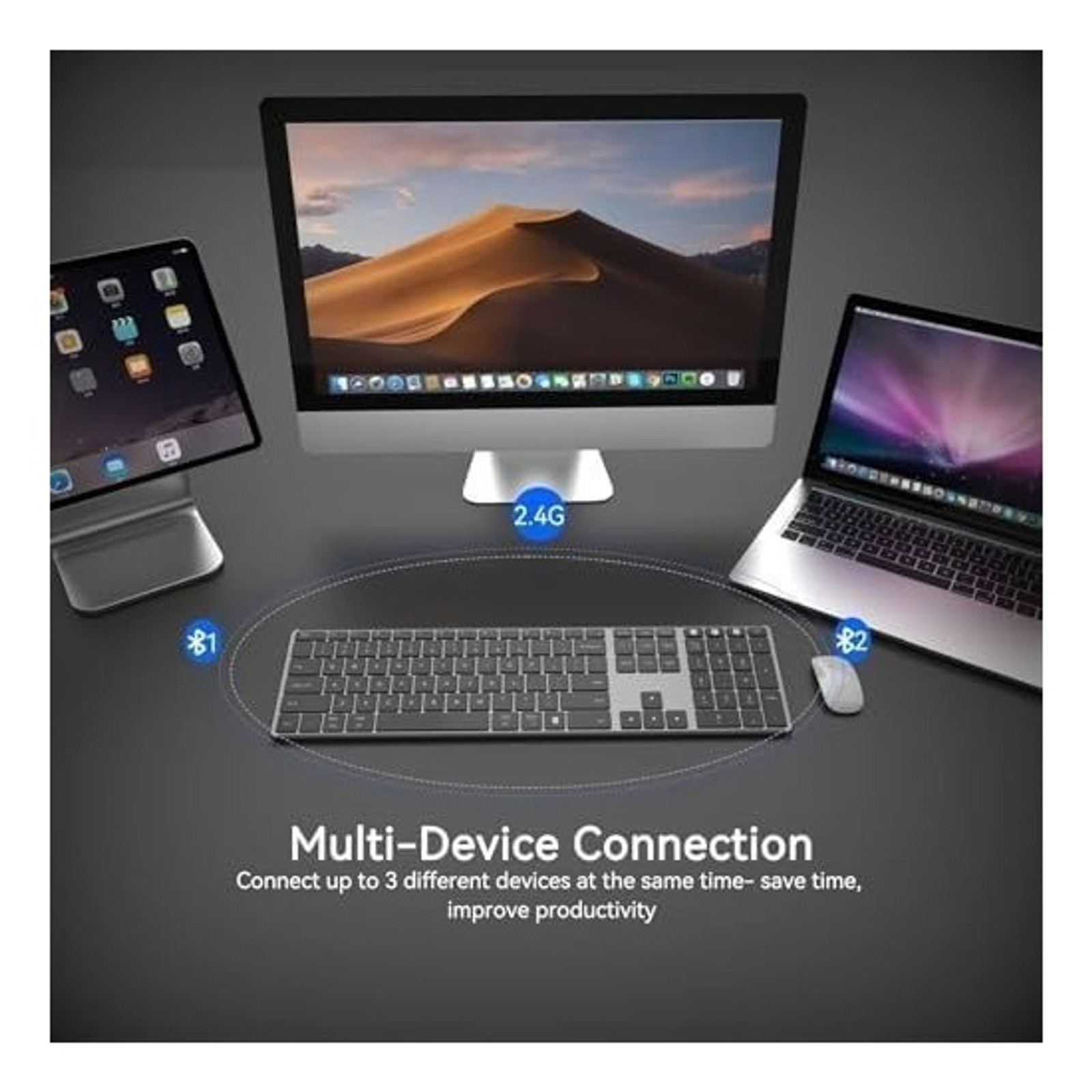 Bluetooth Wireless Keyboard Ultra Slim Multi-Device Rechargeable Full Siz