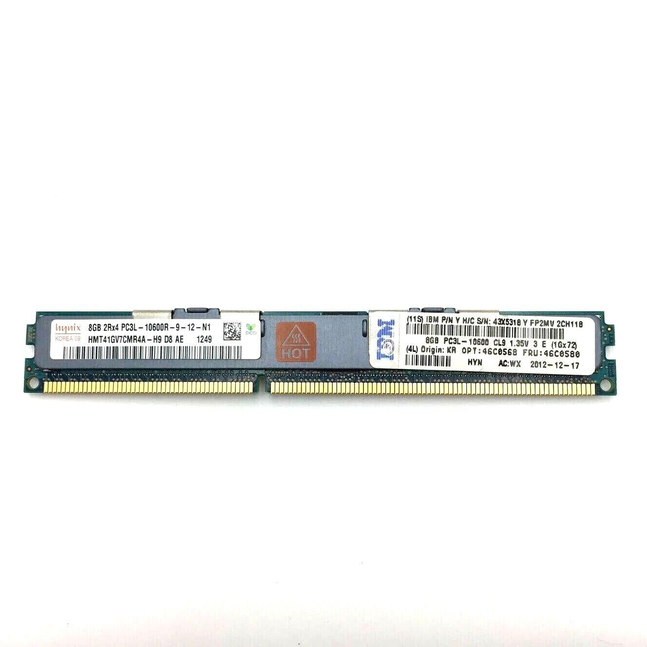 IBM 8GB 1.35V PC3-10600 ECC DDR3 1333 MHz VLP REG 46C0568 43X5318 46C0580 USED