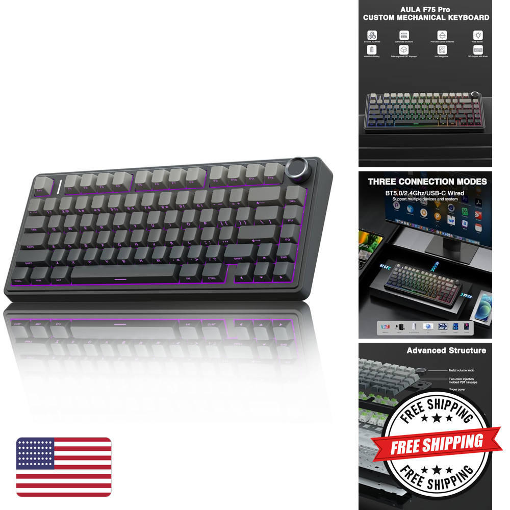 AULA F75 Pro Mechanical Keyboard F75 Pro-Black Plastic Rechargeable LED