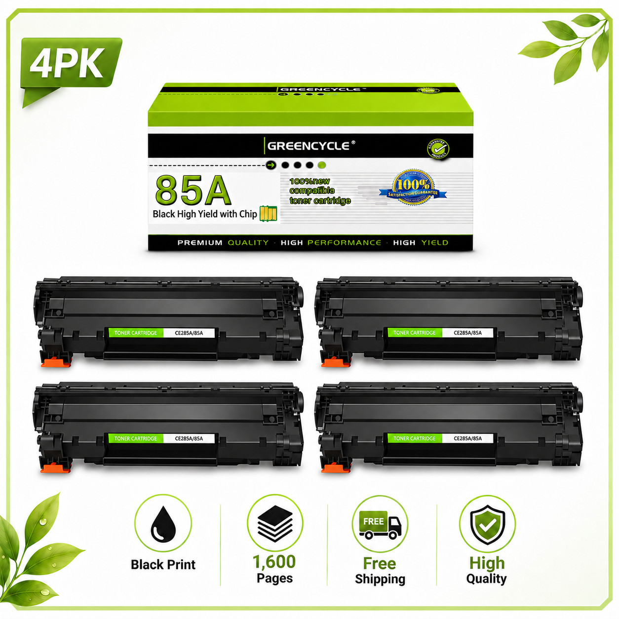 4PK CE285A Toner Cartridges for HP Laserjet 85A P1102 P1102W P1006 P1005 M1212nf