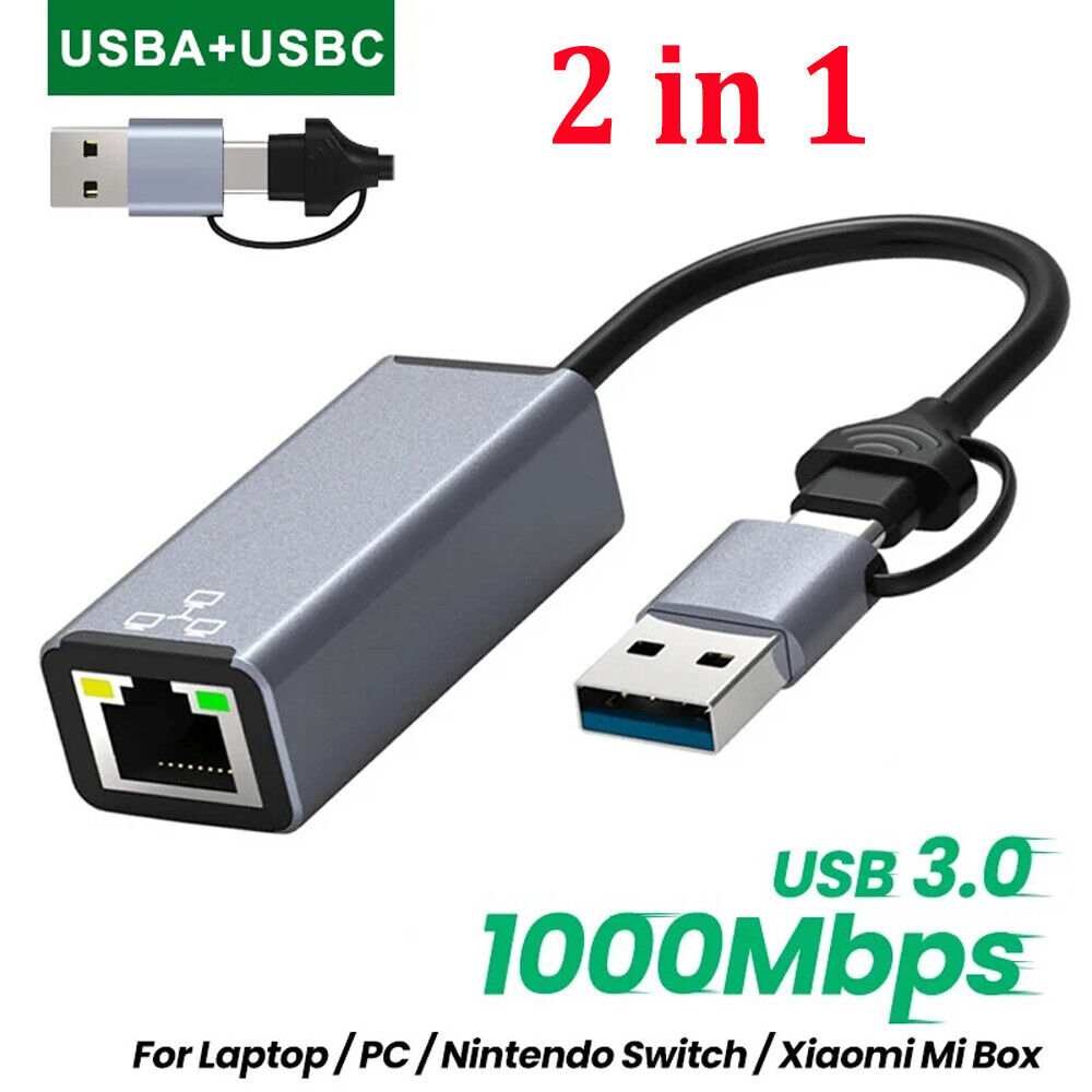 USB C USB 3.0 to Ethernet USBA RJ45 Adapter Gigabit LAN Network Adapter 1000Mbps