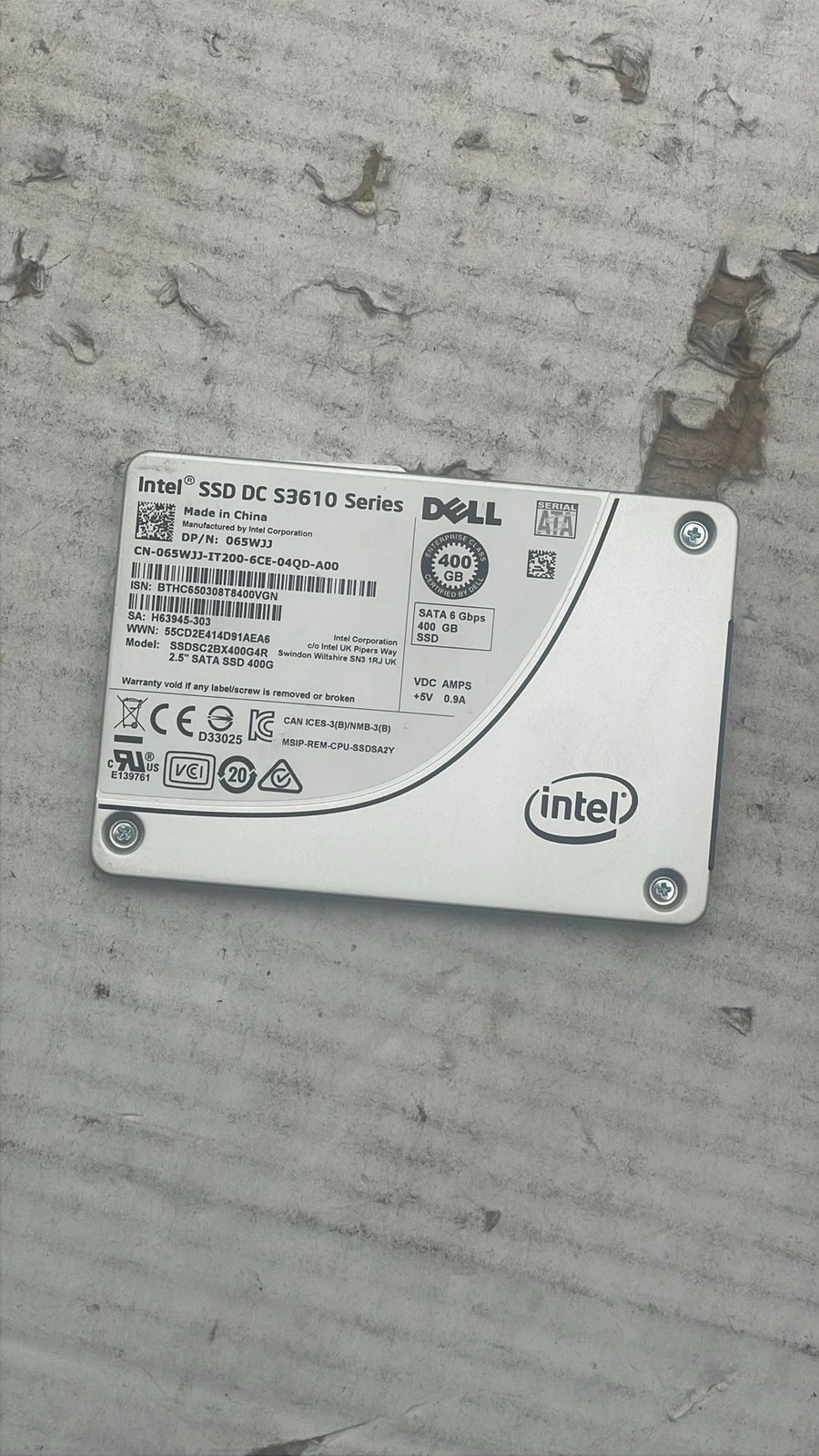Dell Intel S3610 400GB 2.5" Enterprise SSD SATA 6Gb/s Solid State Drive 065WJJ