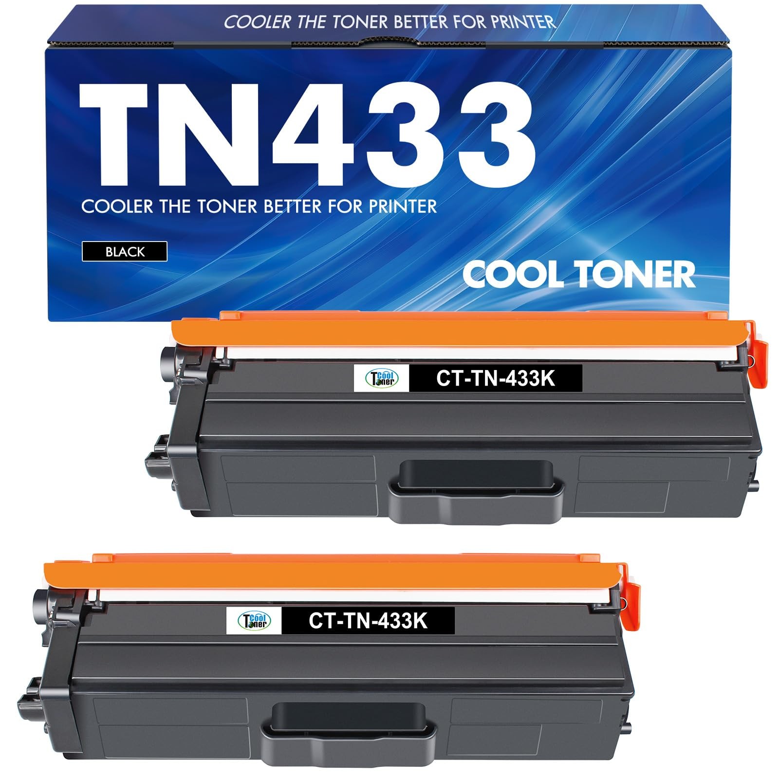 2 Pack Black TN433 Toner Cartridges Compatible with Brother Printers High Yield