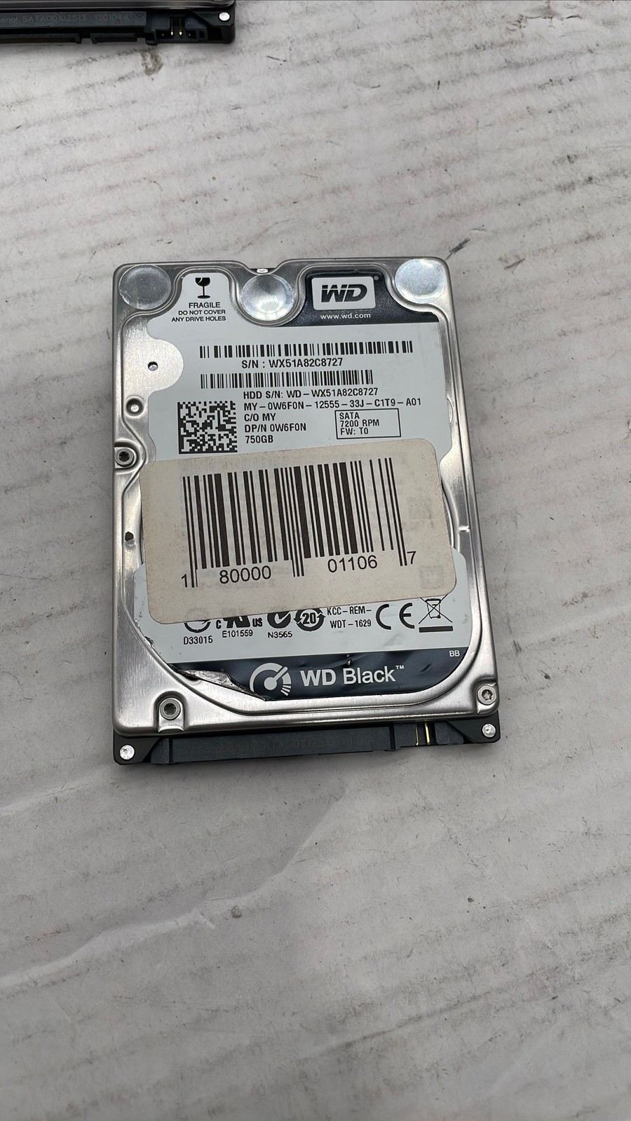 WD Black WD7500BPKX 750GB Hard Drive 2.5 SATA 7200RPM 0W6F0N MY-0W6F0N HDD