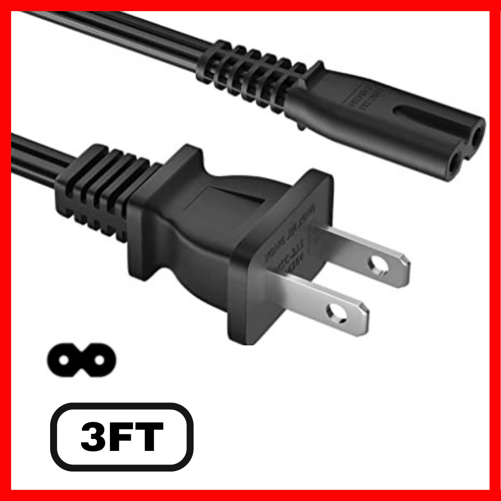 3/5/10 FT Universal 2 Prong Figure 8 Cord Standard Non-Polarized 125v Cable Lot