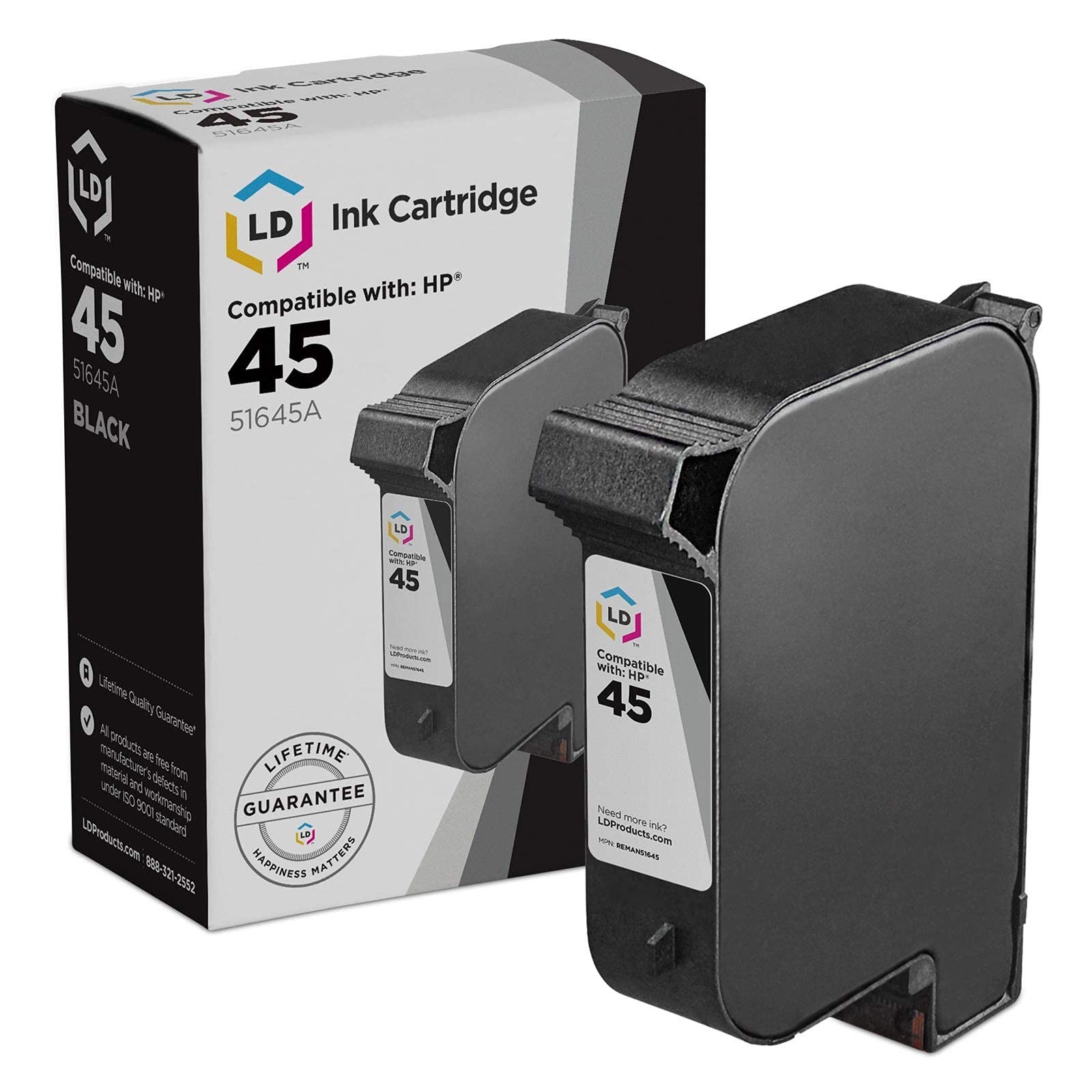 LD  Replacement Fits for HP 45 51645A Black Ink Cartridge 1100 Page Yield